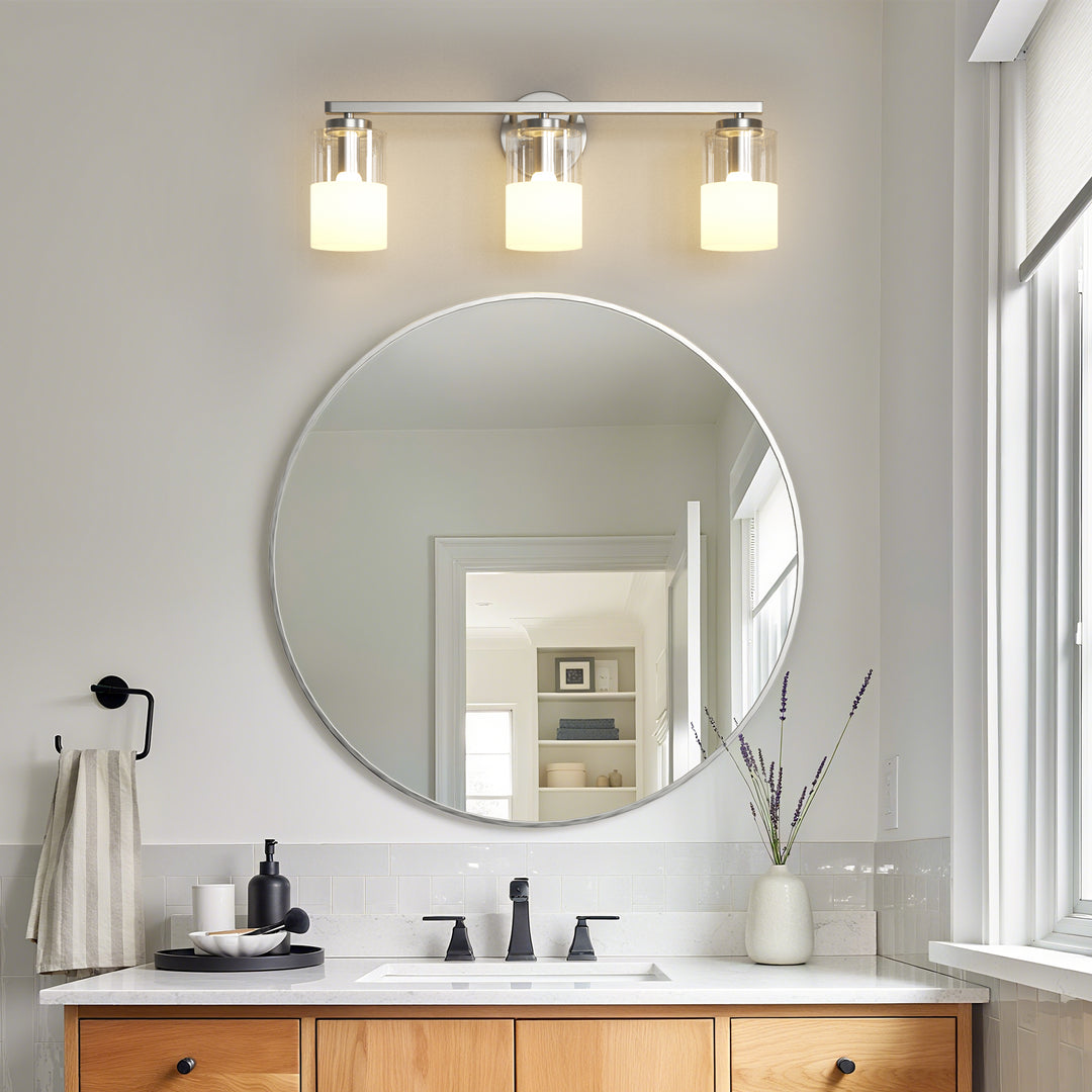 Lumin 24W" 3-Light Dimmable Wall Sconce With Frosted Glass And Clear Glass, E26 Base,Modern Bathroom Vanity Light #29021