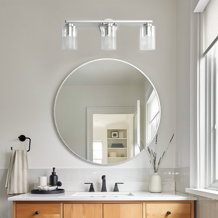 Lumin 24W" 3-Light Dimmable Wall Sconce With Frosted Glass And Clear Glass, E26 Base,Modern Bathroom Vanity Light #29021