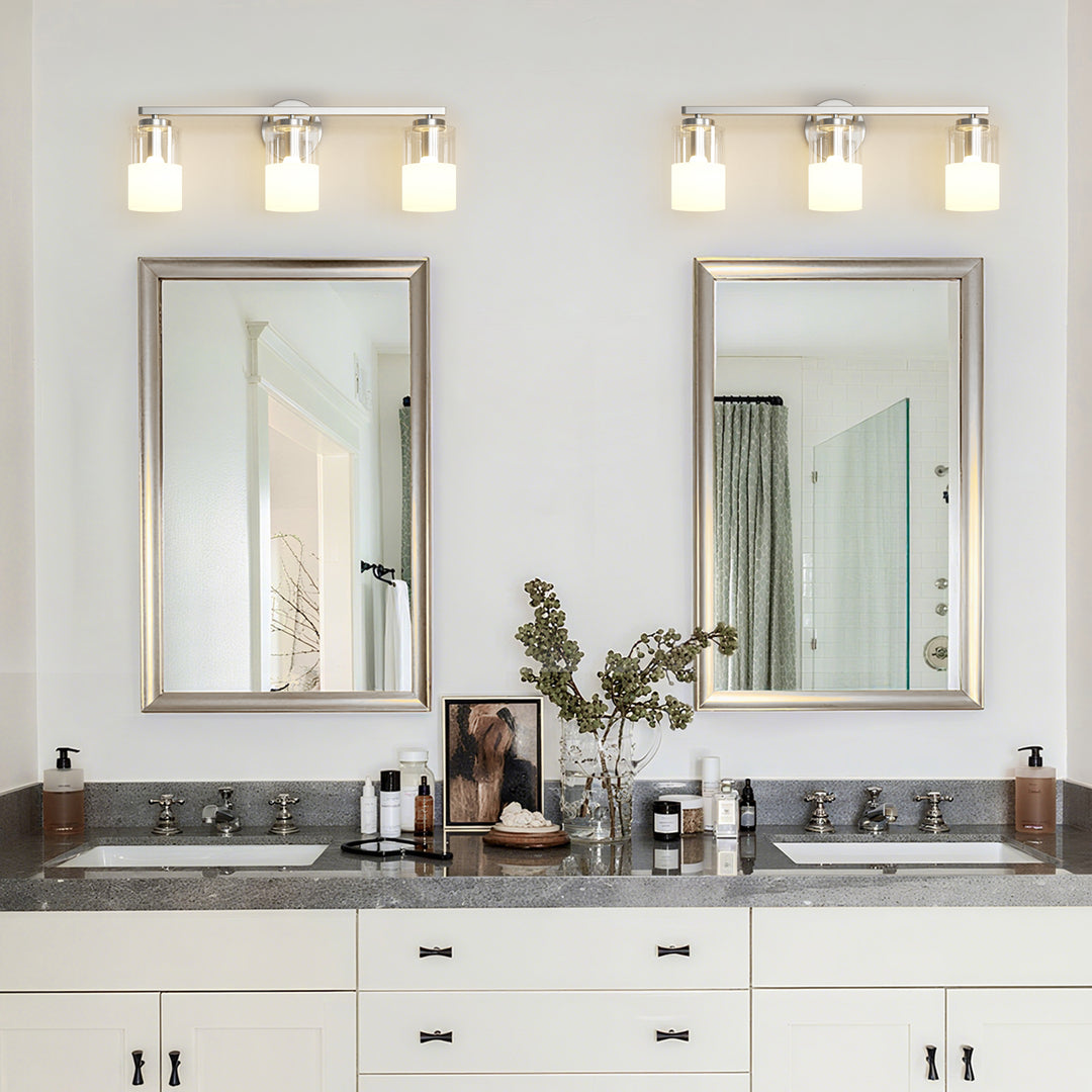 Lumin 24W" 3-Light Dimmable Wall Sconce With Frosted Glass And Clear Glass, E26 Base,Modern Bathroom Vanity Light #29021