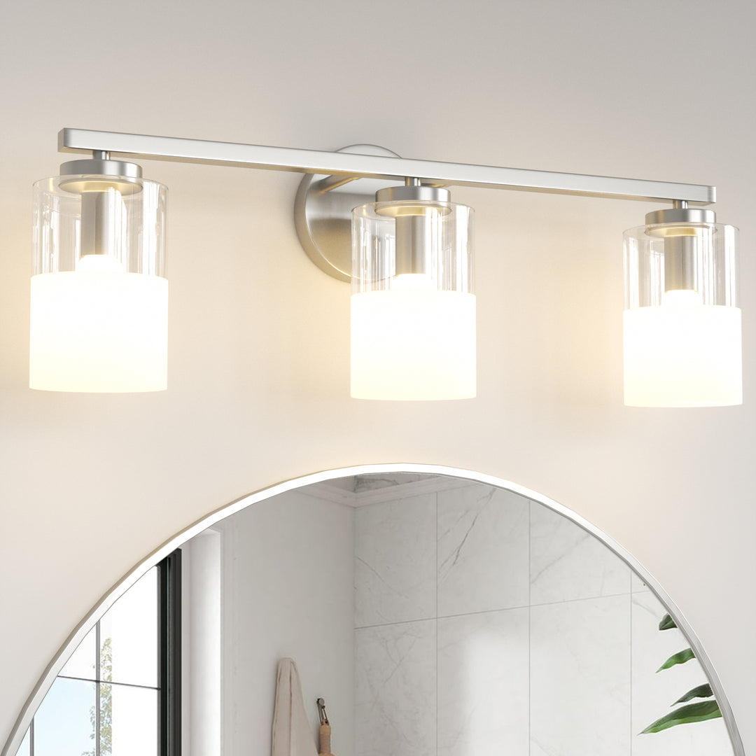 Lumin 24W" 3-Light Dimmable Wall Sconce With Frosted Glass And Clear Glass, E26 Base,Modern Bathroom Vanity Light #29021