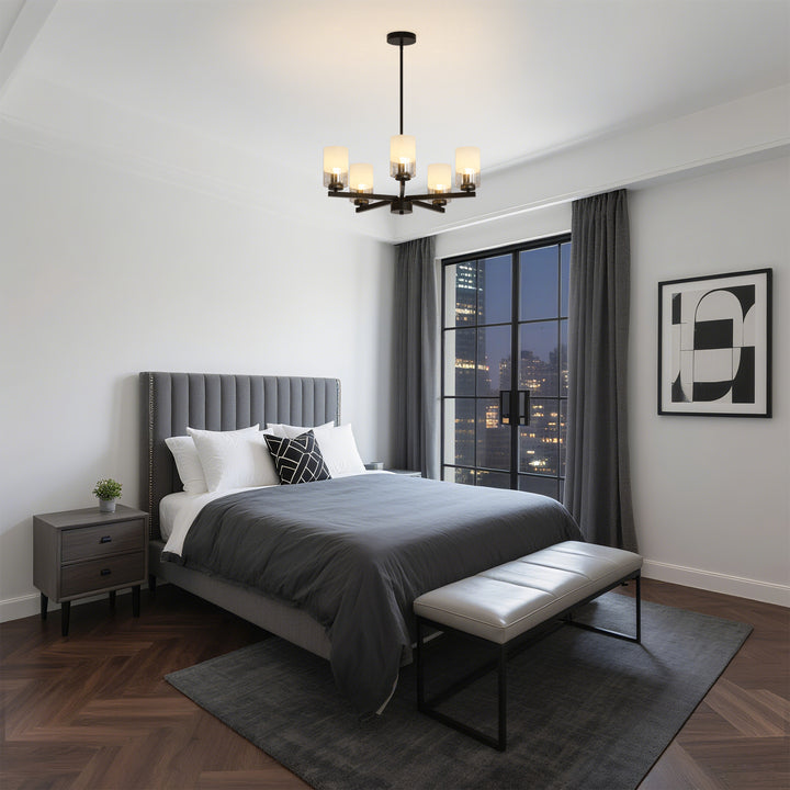 Glimmer 5-Light 26'' Dimmable Frosted Glass Modern/Traditional Chandelier For Dining Room #29024-P5