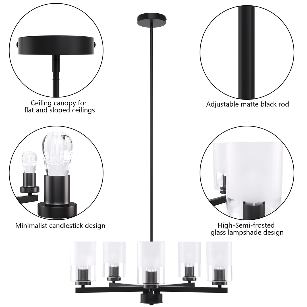 Glimmer 5-Light 26'' Dimmable Frosted Glass Modern/Traditional Chandelier For Dining Room #29024-P5