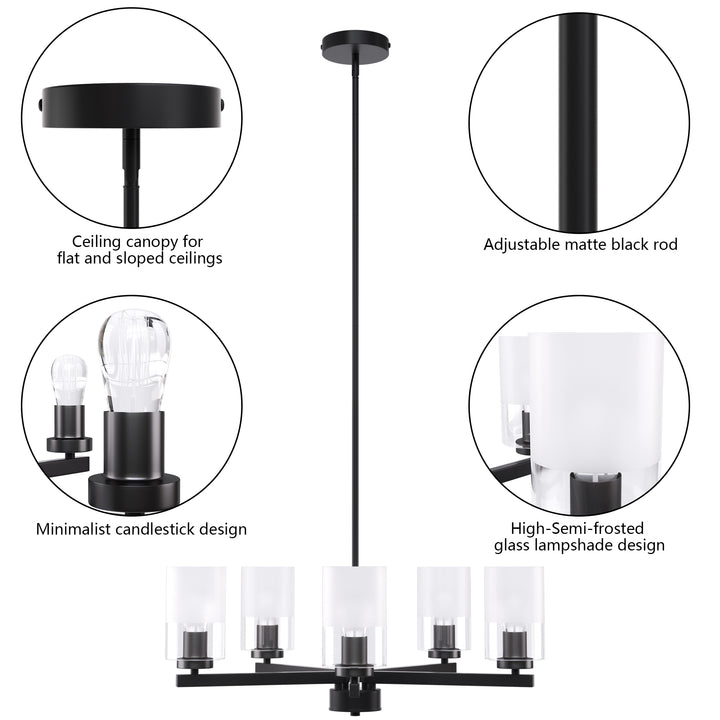 Glimmer 5-Light 26'' Dimmable Frosted Glass Modern/Traditional Chandelier For Dining Room #29024-P5