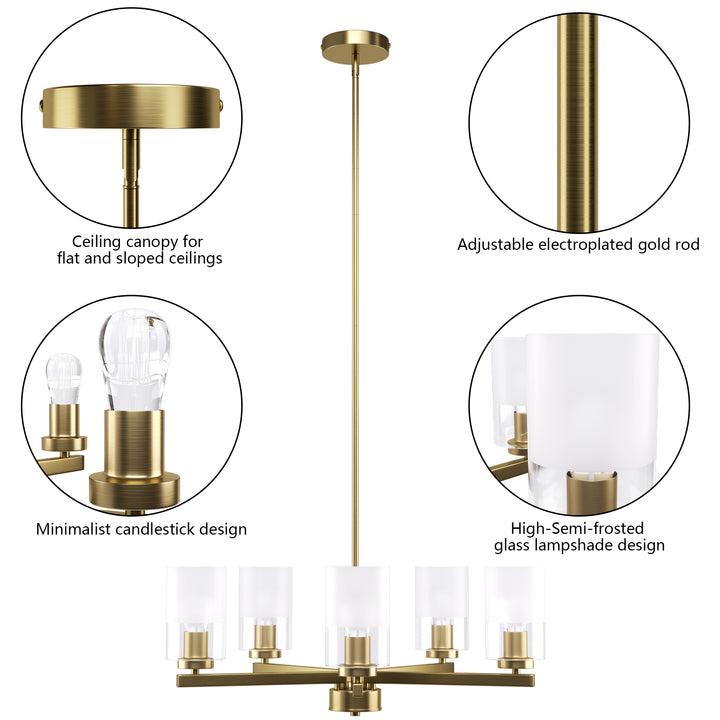Glimmer 5-Light 26'' Dimmable Frosted Glass Modern/Traditional Chandelier For Dining Room #29024-P5