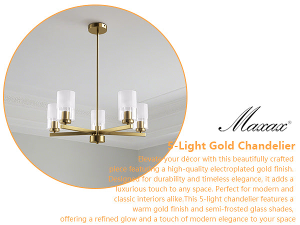 Glimmer 5-Light 26'' Dimmable Frosted Glass Modern/Traditional Chandelier For Dining Room #29024-P5