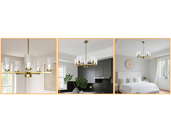 Glimmer 5-Light 26'' Dimmable Frosted Glass Modern/Traditional Chandelier For Dining Room #29024-P5