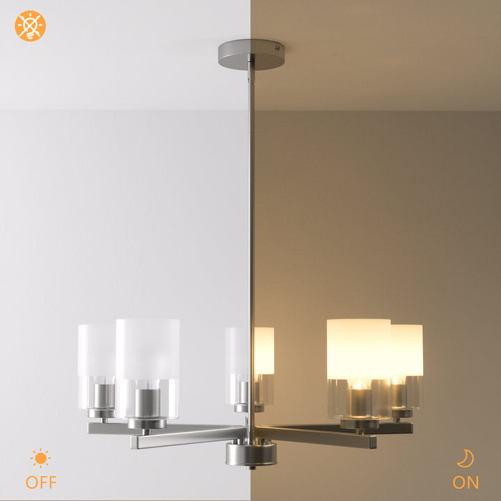 Glimmer 5-Light 26'' Dimmable Frosted Glass Modern/Traditional Chandelier For Dining Room #29024-P5