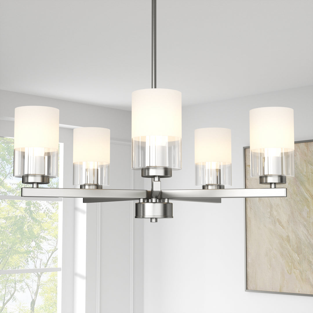 Glimmer 5-Light 26'' Dimmable Frosted Glass Modern/Traditional Chandelier For Dining Room #29024-P5