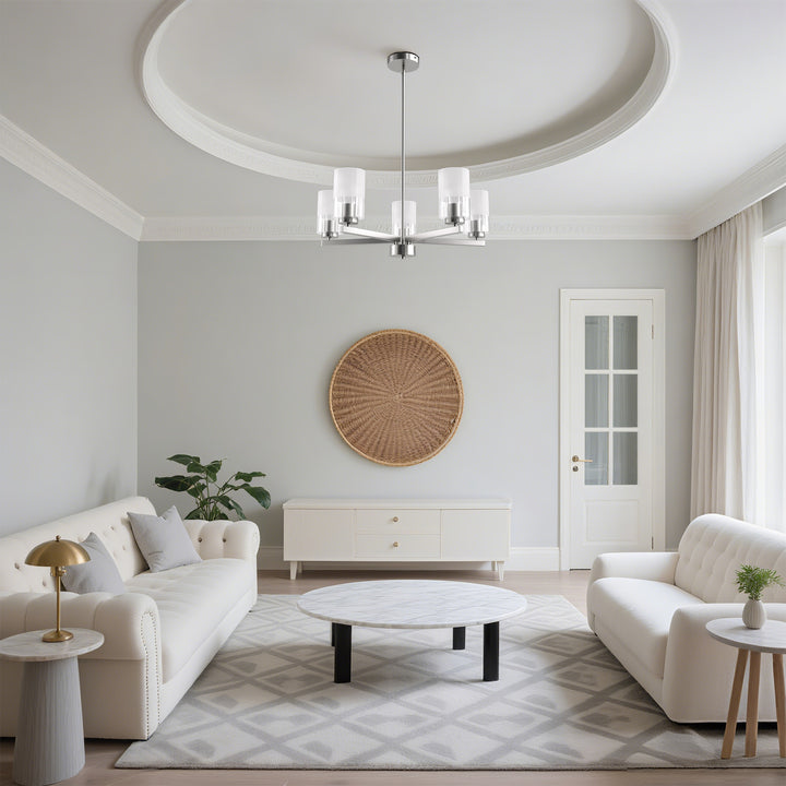 Glimmer 5-Light 26'' Dimmable Frosted Glass Modern/Traditional Chandelier For Dining Room #29024-P5