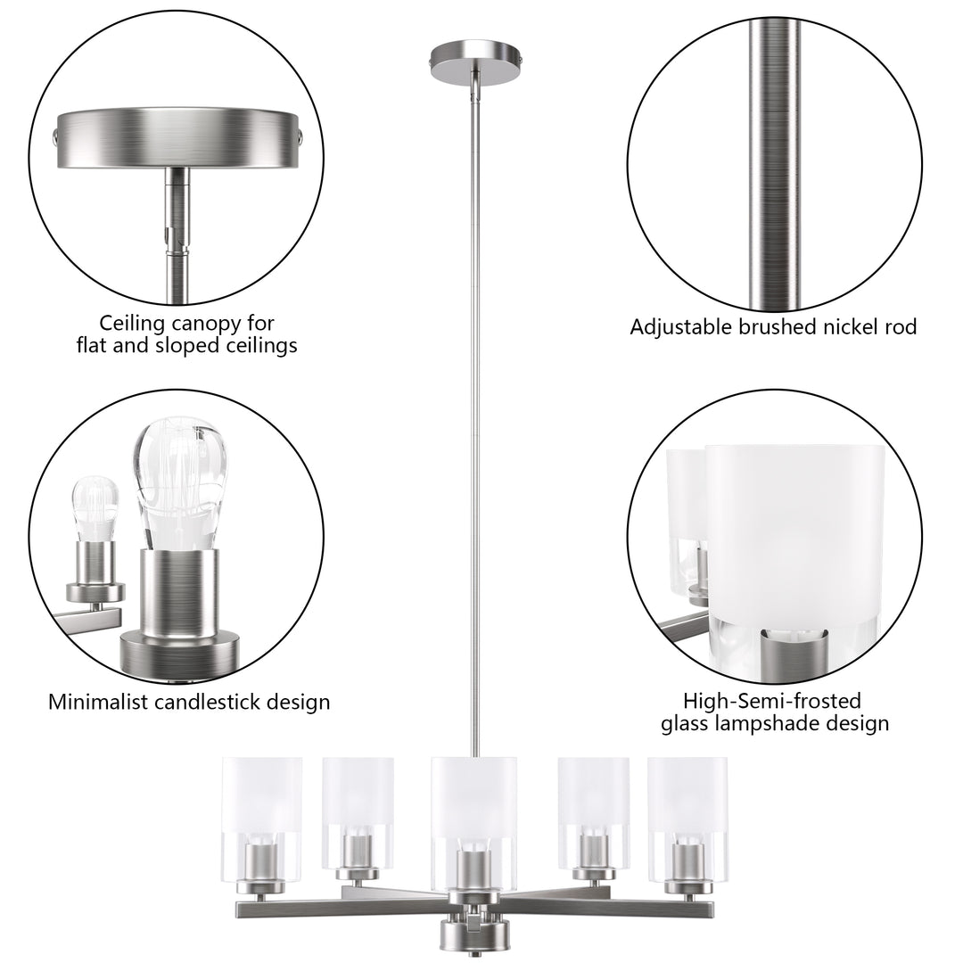 Glimmer 5-Light 26'' Dimmable Frosted Glass Modern/Traditional Chandelier For Dining Room #29024-P5
