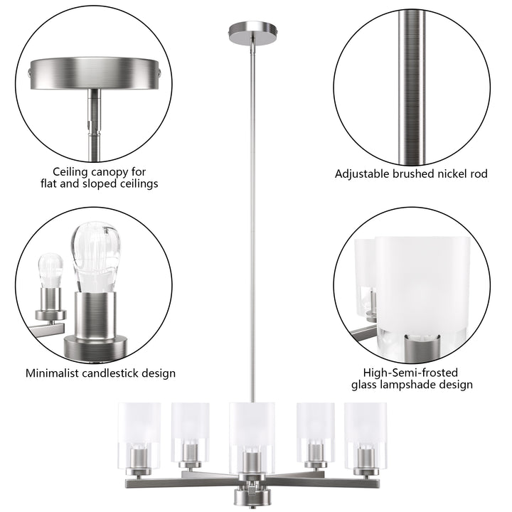 Glimmer 5-Light 26'' Dimmable Frosted Glass Modern/Traditional Chandelier For Dining Room #29024-P5