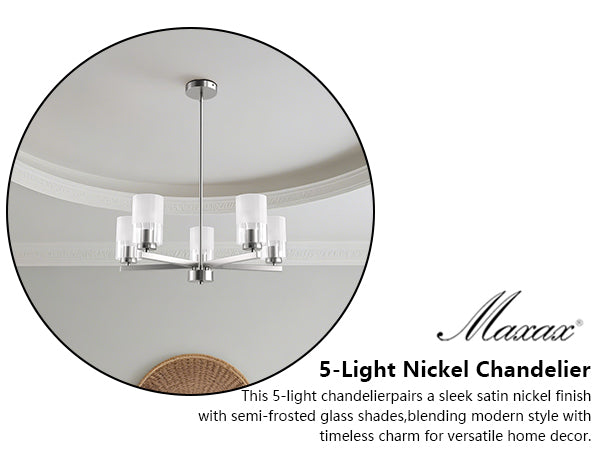 Glimmer 5-Light 26'' Dimmable Frosted Glass Modern/Traditional Chandelier For Dining Room #29024-P5