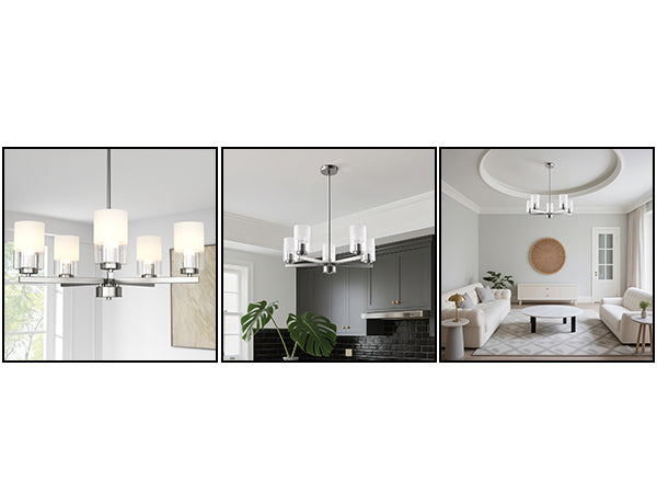 Glimmer 5-Light 26'' Dimmable Frosted Glass Modern/Traditional Chandelier For Dining Room #29024-P5