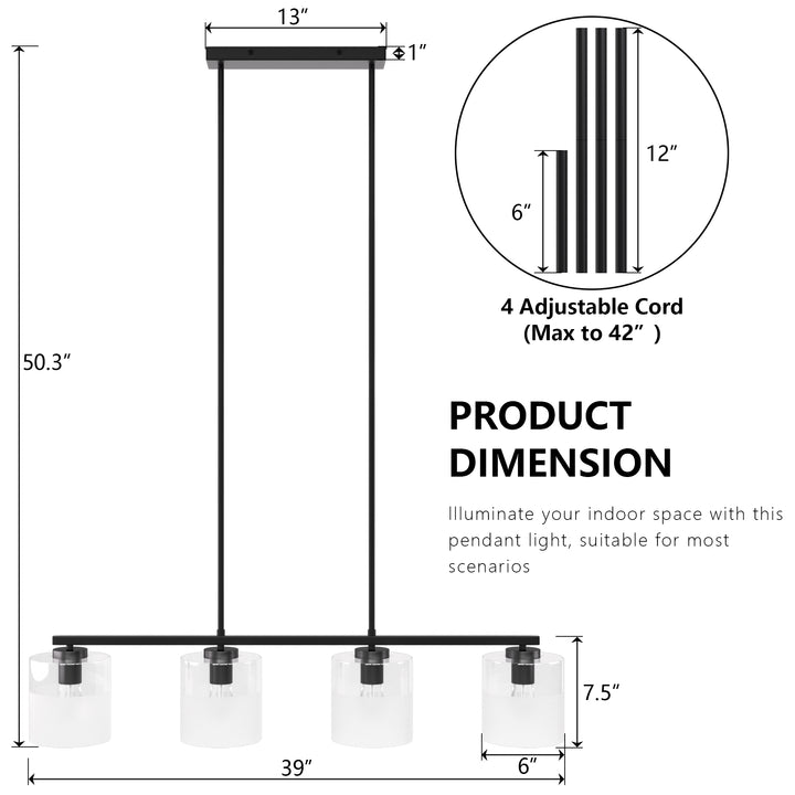 Twilight 4-light 39'' Dimmable Frosted Glass Modern/traditional Chandelier For Dining Room #29025