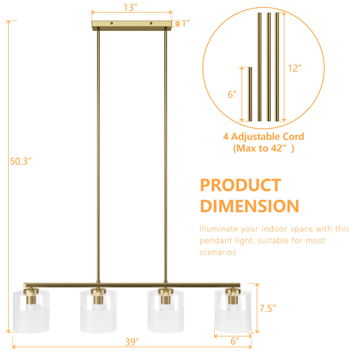 Twilight 4-light 39'' Dimmable Frosted Glass Modern/traditional Chandelier For Dining Room #29025