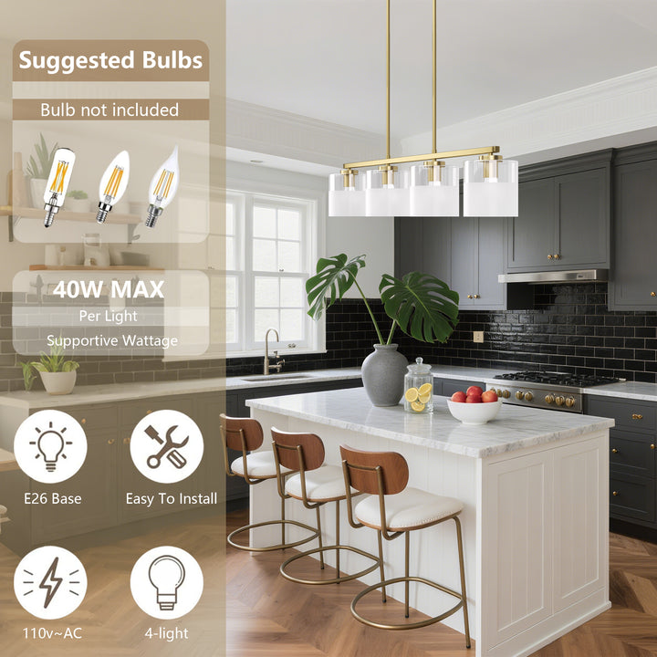 Twilight 4-light 39'' Dimmable Frosted Glass Modern/traditional Chandelier For Dining Room #29025