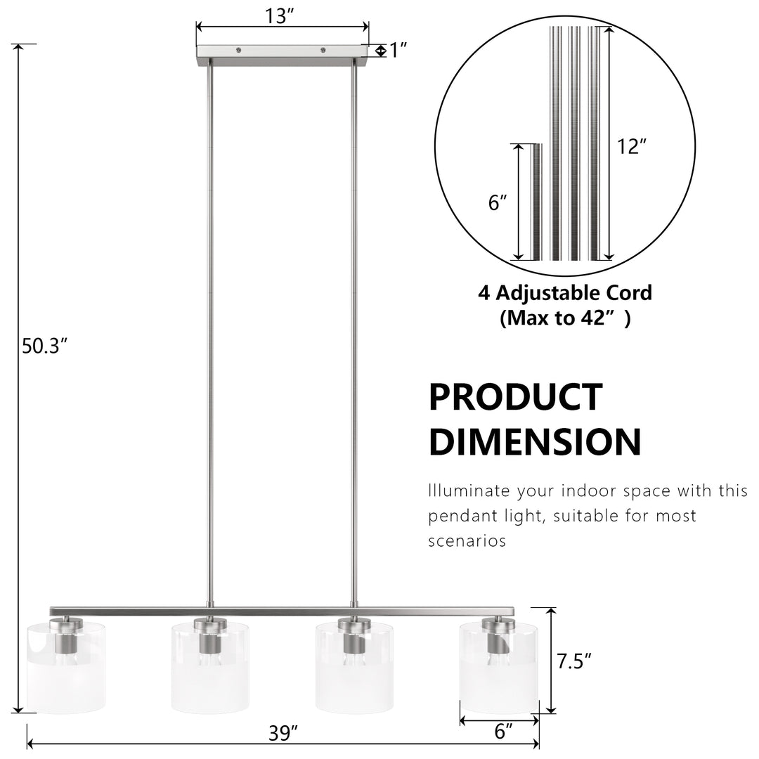 Twilight 4-light 39'' Dimmable Frosted Glass Modern/traditional Chandelier For Dining Room #29025
