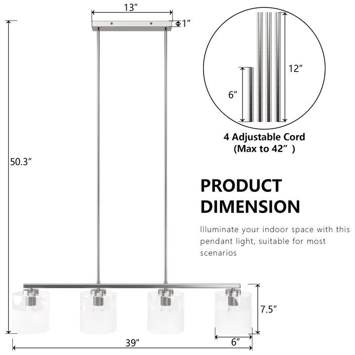 Twilight 4-light 39'' Dimmable Frosted Glass Modern/traditional Chandelier For Dining Room #29025