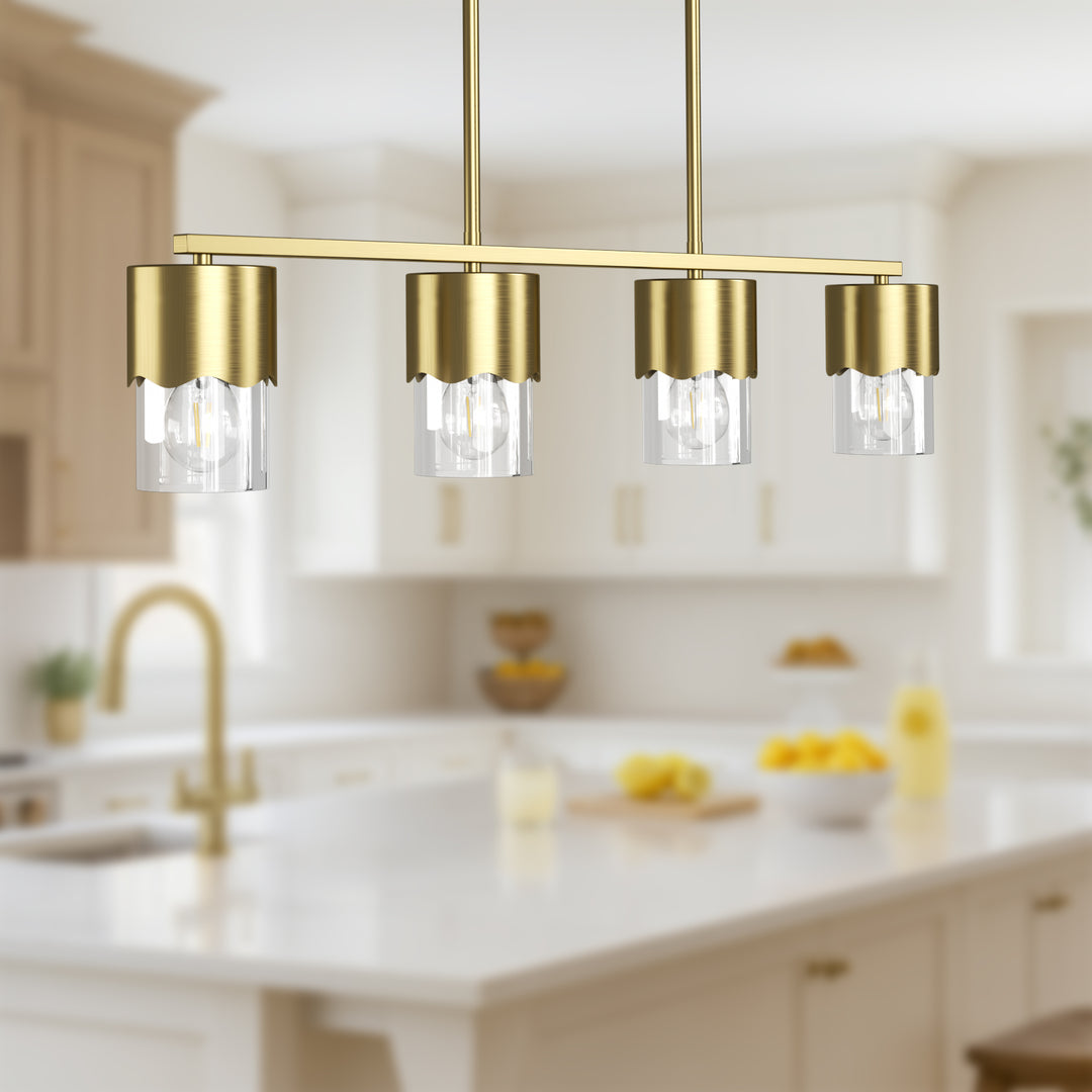 Glimmer 4-Light Metal And Glass Modern Linear Pendant Light With Adjustable Rod For Kitchen Island #29032