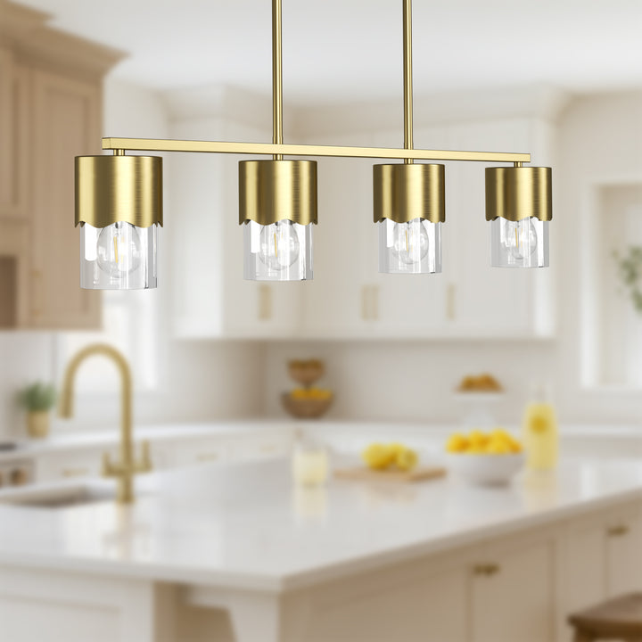 Glimmer 4-Light Metal And Glass Modern Linear Pendant Light With Adjustable Rod For Kitchen Island #29032