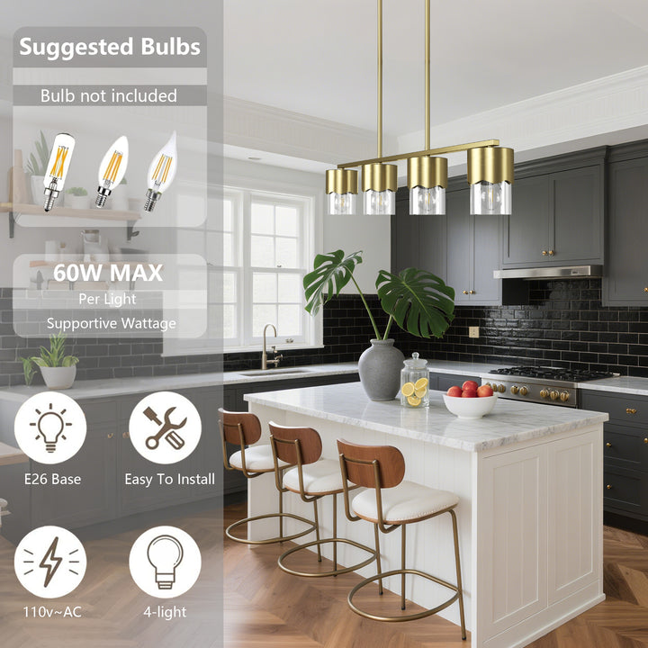 Glimmer 4-Light Metal And Glass Modern Linear Pendant Light With Adjustable Rod For Kitchen Island #29032