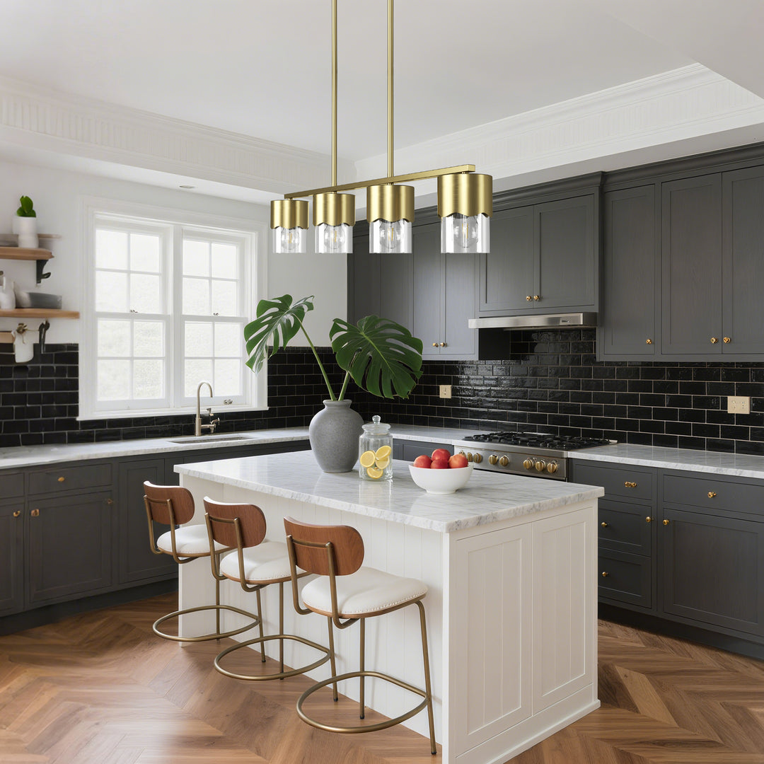 Glimmer 4-Light Metal And Glass Modern Linear Pendant Light With Adjustable Rod For Kitchen Island #29032