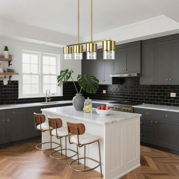 Glimmer 4-Light Metal And Glass Modern Linear Pendant Light With Adjustable Rod For Kitchen Island #29032