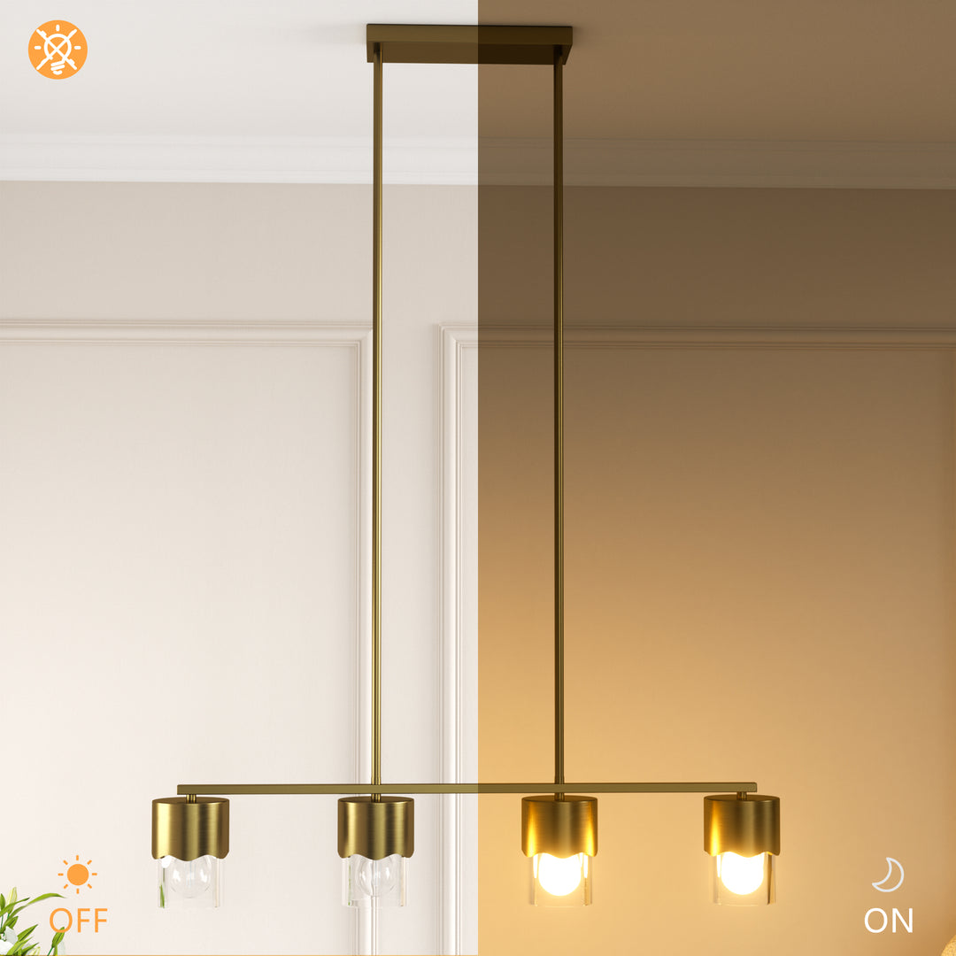 Glimmer 4-Light Metal And Glass Modern Linear Pendant Light With Adjustable Rod For Kitchen Island #29032