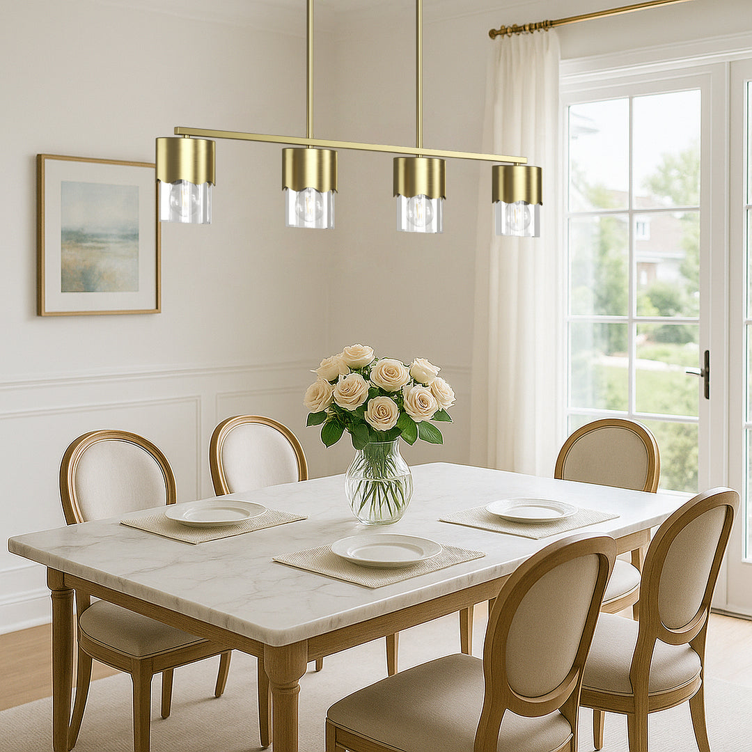 Glimmer 4-Light Metal And Glass Modern Linear Pendant Light With Adjustable Rod For Kitchen Island #29032