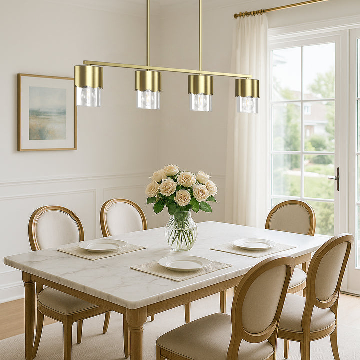 Glimmer 4-Light Metal And Glass Modern Linear Pendant Light With Adjustable Rod For Kitchen Island #29032