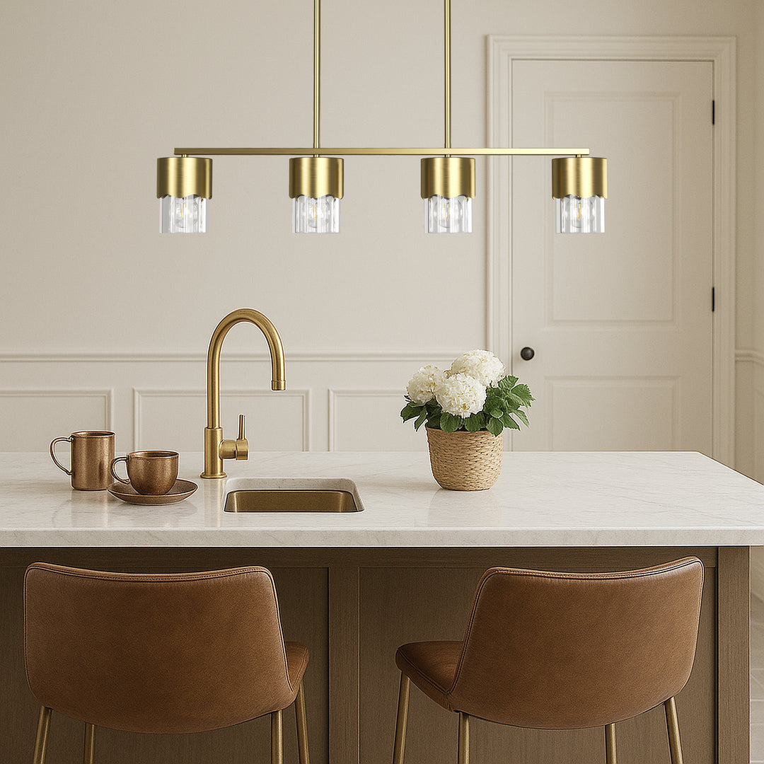 Glimmer 4-Light Metal And Glass Modern Linear Pendant Light With Adjustable Rod For Kitchen Island #29032