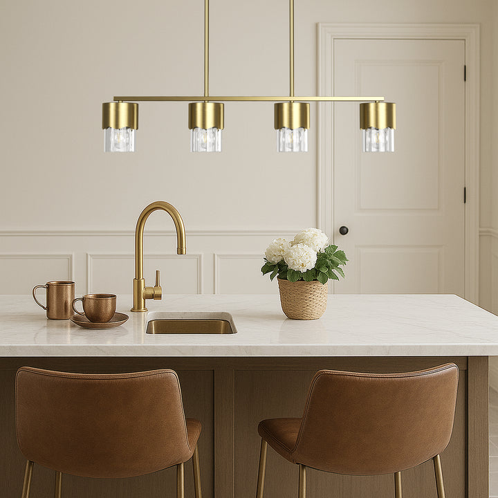 Glimmer 4-Light Metal And Glass Modern Linear Pendant Light With Adjustable Rod For Kitchen Island #29032