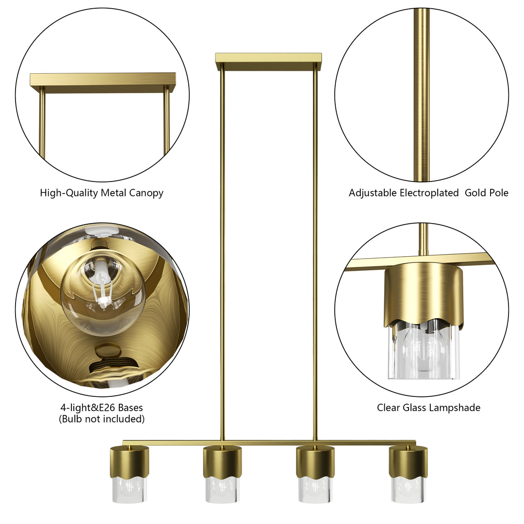 Glimmer 4-Light Metal And Glass Modern Linear Pendant Light With Adjustable Rod For Kitchen Island #29032