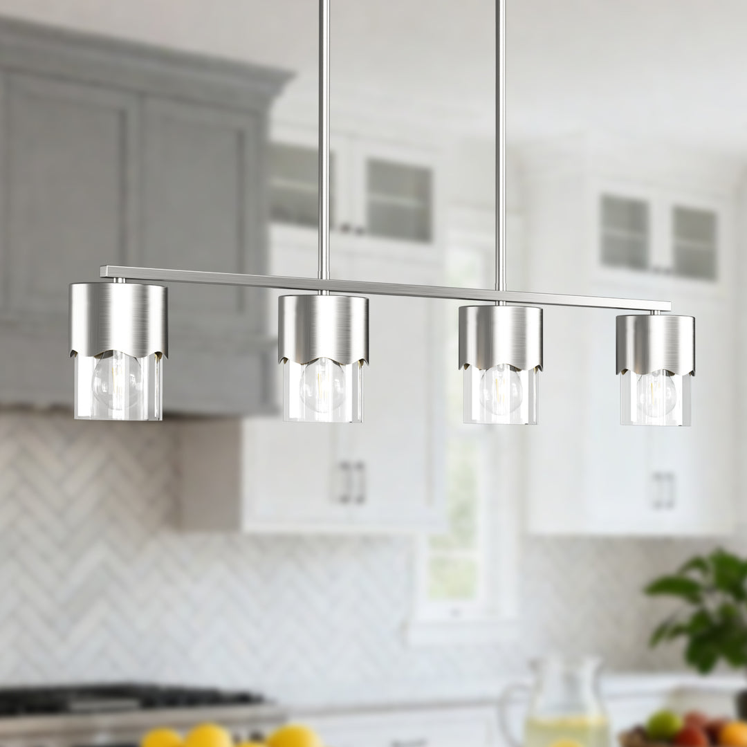 Glimmer 4-Light Metal And Glass Modern Linear Pendant Light With Adjustable Rod For Kitchen Island #29032