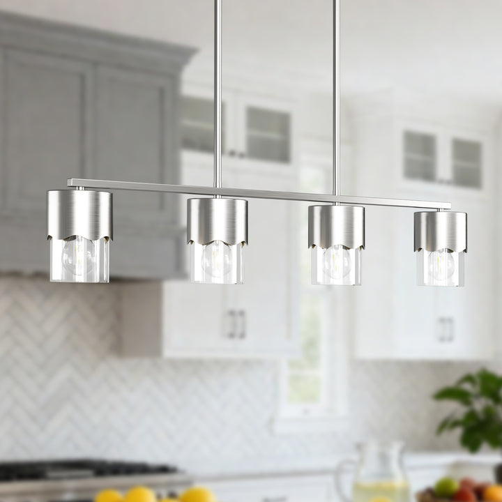 Glimmer 4-Light Metal And Glass Modern Linear Pendant Light With Adjustable Rod For Kitchen Island #29032