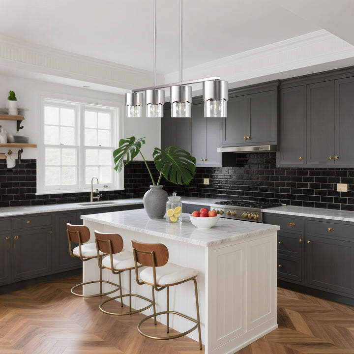 Glimmer 4-Light Metal And Glass Modern Linear Pendant Light With Adjustable Rod For Kitchen Island #29032