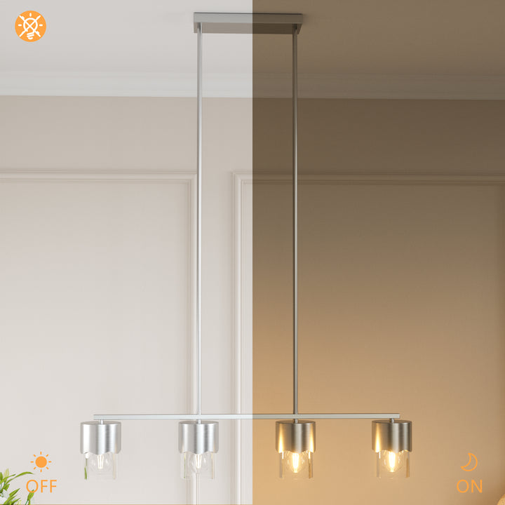Glimmer 4-Light Metal And Glass Modern Linear Pendant Light With Adjustable Rod For Kitchen Island #29032