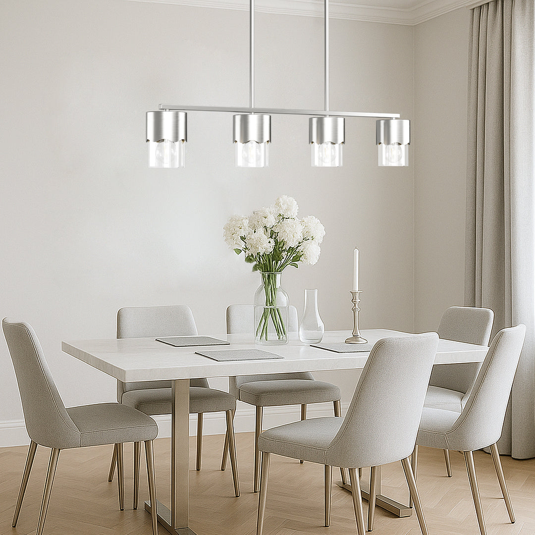 Glimmer 4-Light Metal And Glass Modern Linear Pendant Light With Adjustable Rod For Kitchen Island #29032