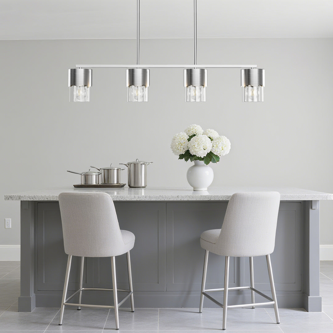 Glimmer 4-Light Metal And Glass Modern Linear Pendant Light With Adjustable Rod For Kitchen Island #29032