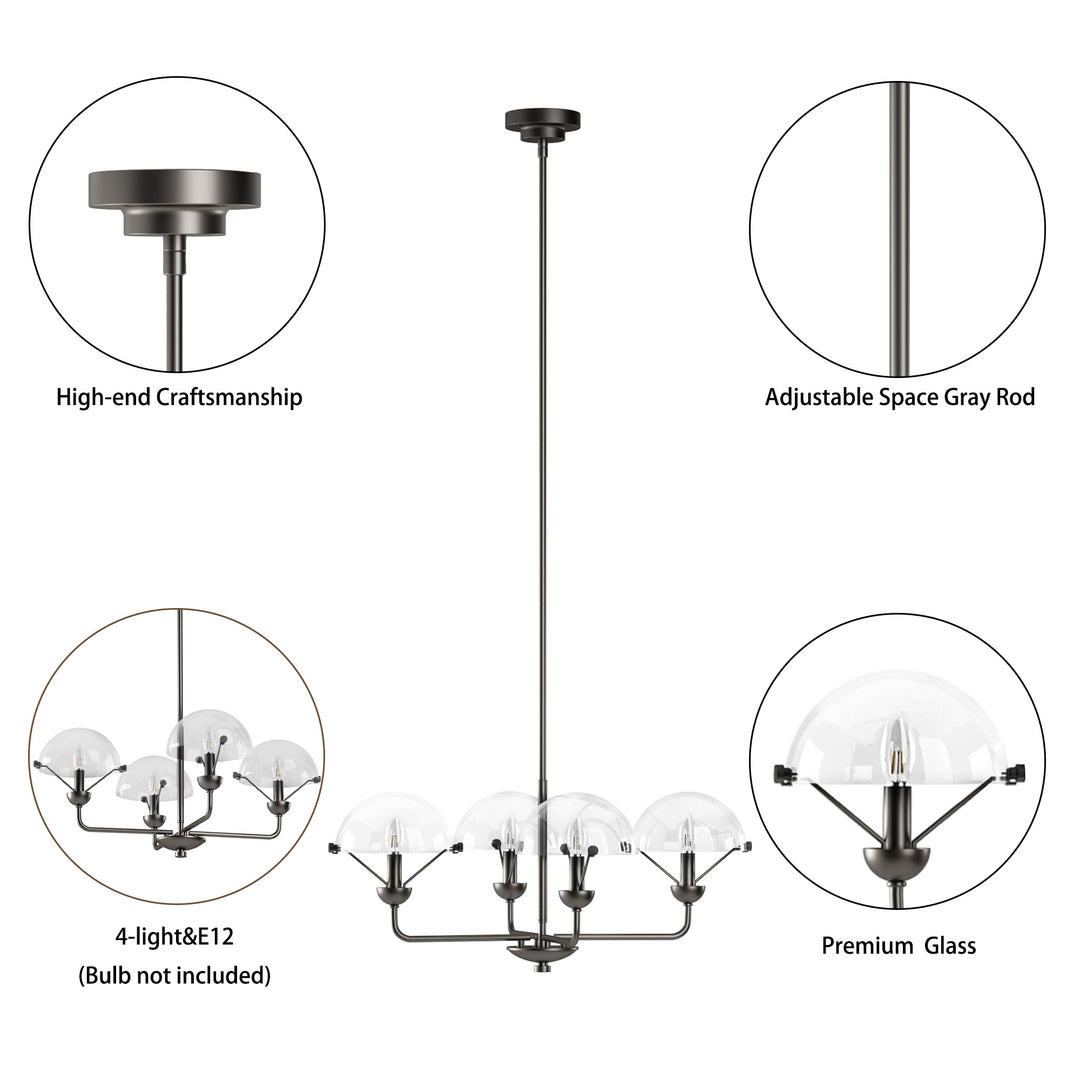 Glimmer 4-Light 28"W Modern/Traditional Chandelier With Black/Gold Metal,Feature Glass/Metal Shade For Dining Room Or Kitchen Island #29033
