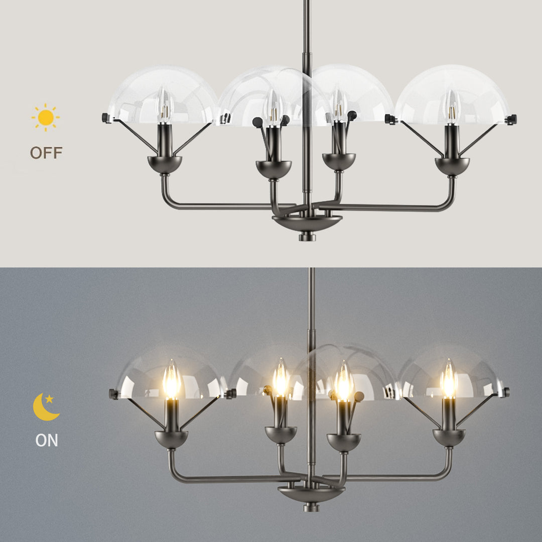 Glimmer 4-Light 28"W Modern/Traditional Chandelier With Black/Gold Metal,Feature Glass/Metal Shade For Dining Room Or Kitchen Island #29033