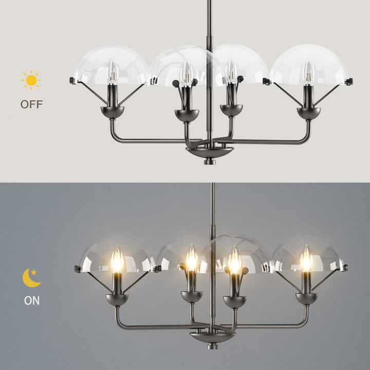 Glimmer 4-Light 28"W Modern/Traditional Chandelier With Black/Gold Metal,Feature Glass/Metal Shade For Dining Room Or Kitchen Island #29033