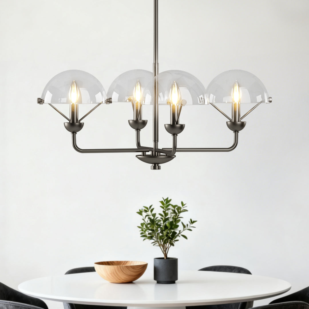 Glimmer 4-Light 28"W Modern/Traditional Chandelier With Black/Gold Metal,Feature Glass/Metal Shade For Dining Room Or Kitchen Island #29033