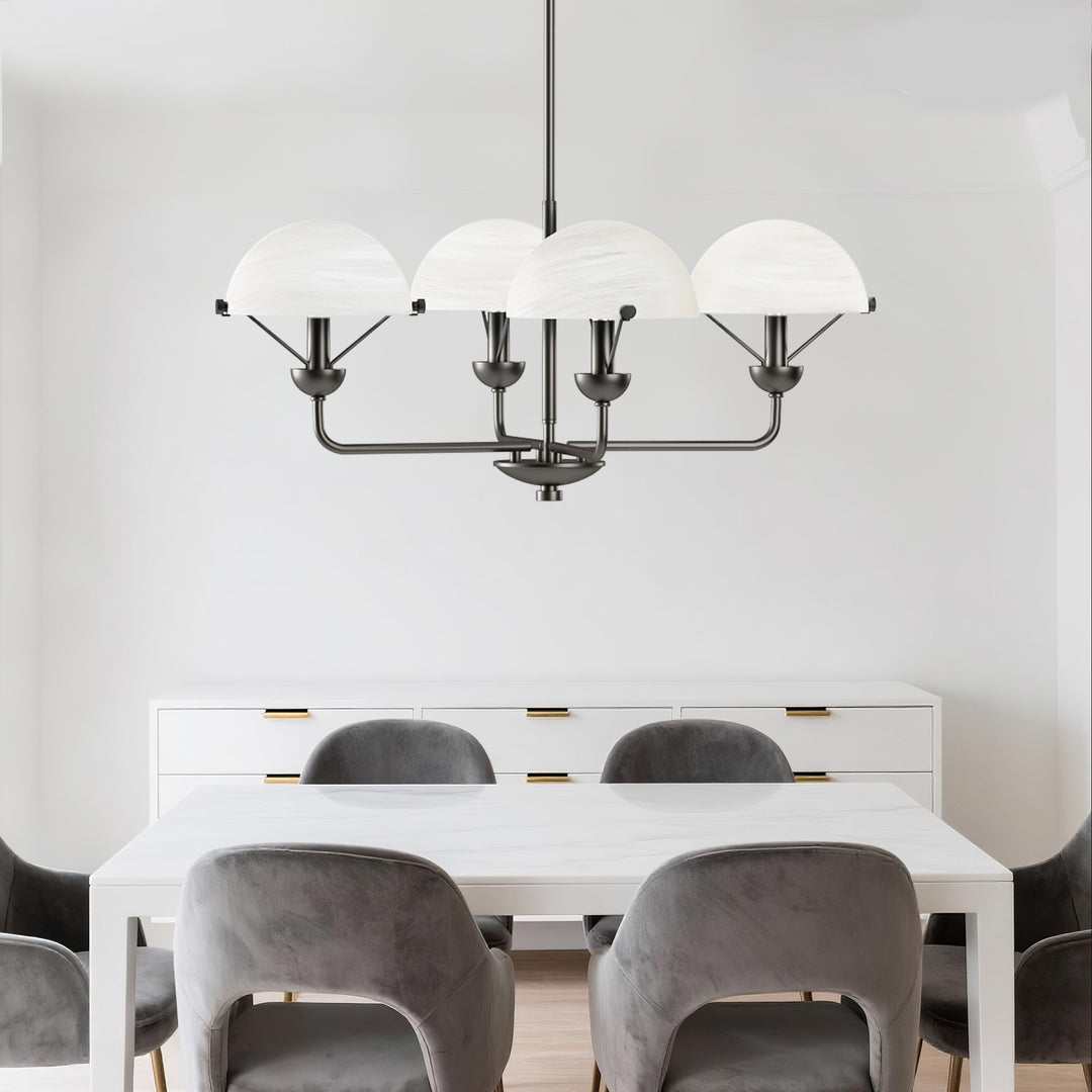 Glimmer 4-Light 28"W Modern/Traditional Chandelier With Black/Gold Metal,Feature Glass/Metal Shade For Dining Room Or Kitchen Island #29033