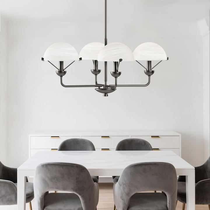 Glimmer 4-Light 28"W Modern/Traditional Chandelier With Black/Gold Metal,Feature Glass/Metal Shade For Dining Room Or Kitchen Island #29033