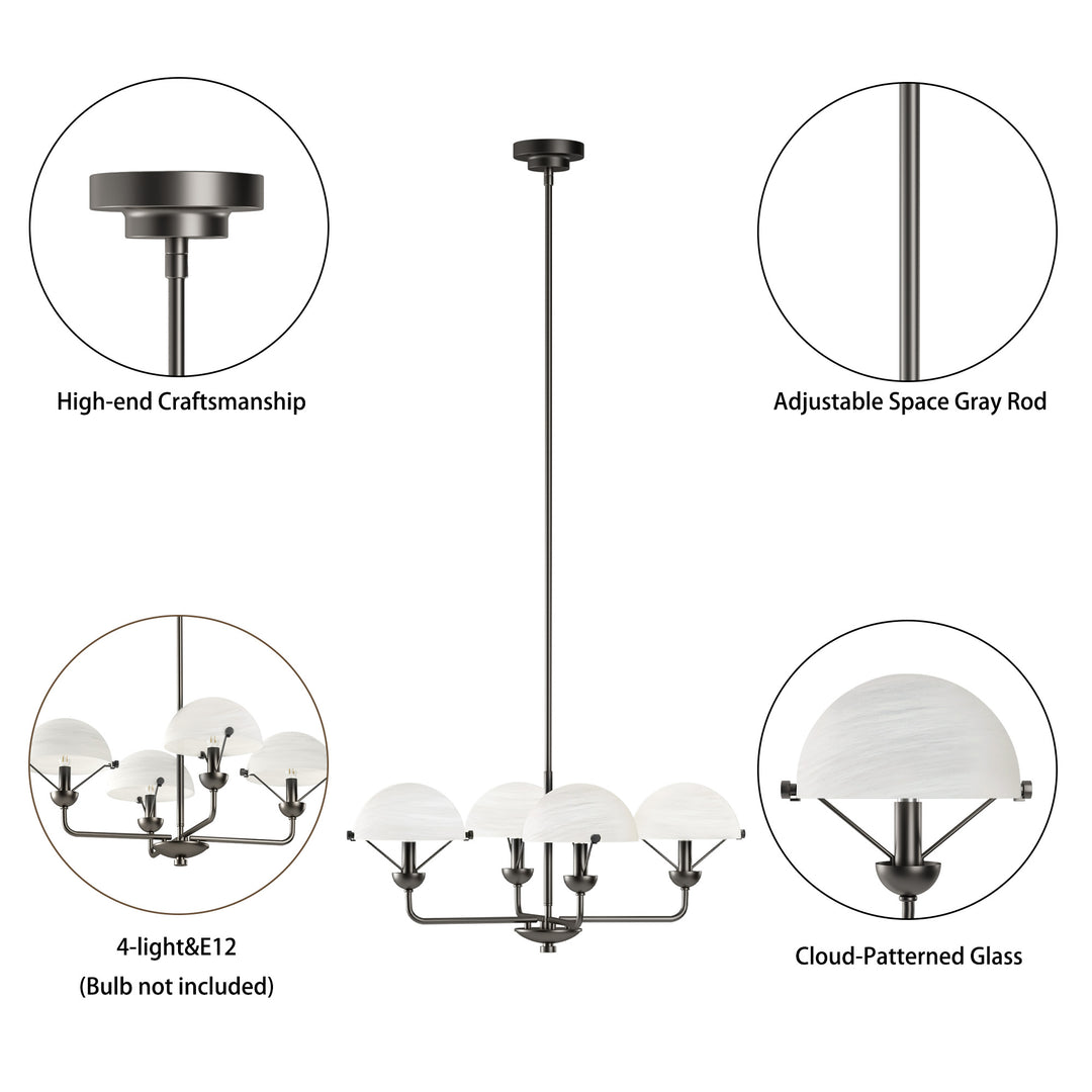 Glimmer 4-Light 28"W Modern/Traditional Chandelier With Black/Gold Metal,Feature Glass/Metal Shade For Dining Room Or Kitchen Island #29033