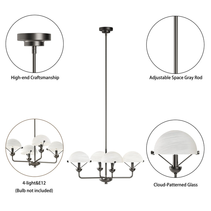 Glimmer 4-Light 28"W Modern/Traditional Chandelier With Black/Gold Metal,Feature Glass/Metal Shade For Dining Room Or Kitchen Island #29033