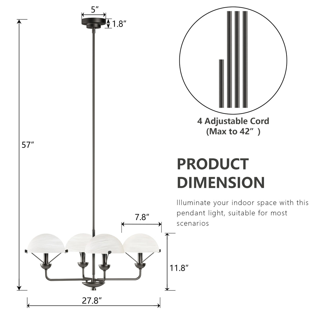 Glimmer 4-Light 28"W Modern/Traditional Chandelier With Black/Gold Metal,Feature Glass/Metal Shade For Dining Room Or Kitchen Island #29033