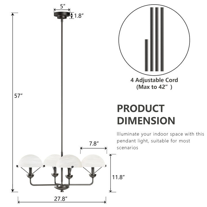 Glimmer 4-Light 28"W Modern/Traditional Chandelier With Black/Gold Metal,Feature Glass/Metal Shade For Dining Room Or Kitchen Island #29033