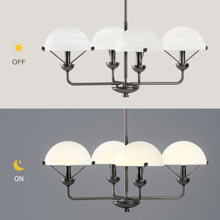 Glimmer 4-Light 28"W Modern/Traditional Chandelier With Black/Gold Metal,Feature Glass/Metal Shade For Dining Room Or Kitchen Island #29033